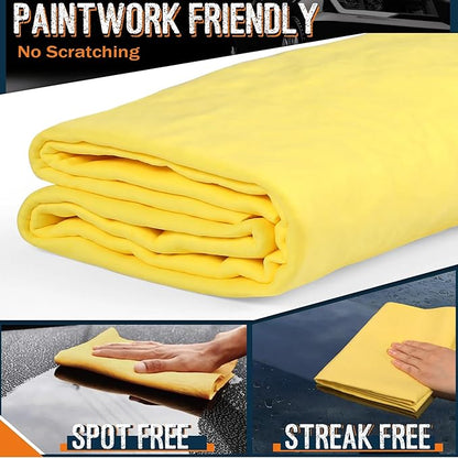 Premium Shammy Towel 2 Pack 26"x17" Super Absorbent Car Drying Towel, Soft Reusable Chamois Cloth, Dust Remove, No Scratch/Spot/Streak, Yellow