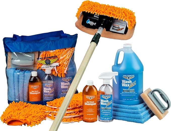 Aero Cosmetics Wet or Waterless Wash Wax Mop Kit - Excellent for Washing Large Vehicles Including Aircraft, Trucks, Trailers, RV, and Boats.