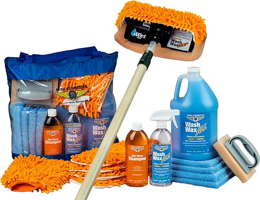 Aero Cosmetics Wet or Waterless Wash Wax Mop Kit - Excellent for Washing Large Vehicles Including Aircraft, Trucks, Trailers, RV, and Boats.