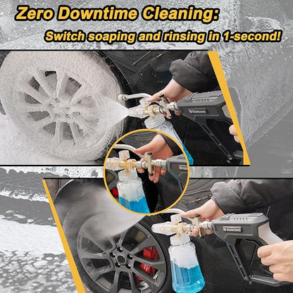 Foam Cannon with Short Pressure Washer Gun, Dual Connector Accessories, Snow Soap Attachment for Car Wash, 5 Nozzles Tips with Holder, 1/4” Quick Connect, Additional 1.1 mm Orifice Nozzle