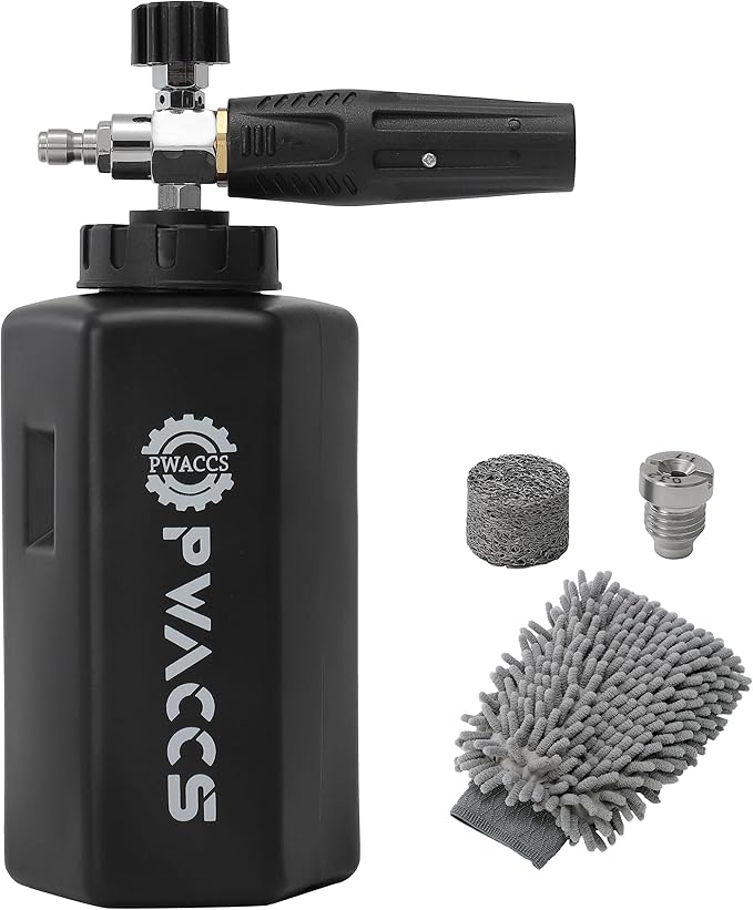 PWACCS Foam Cannon for Pressure Washer, Adjustable Car Wash Foam Cannon, Big Mouth Snow Foam Lance with 1/4" Quick Connect, Thick Foam Power Wash Foam Blaster 1.5 L, Additional Orifice Nozzle 1.1mm