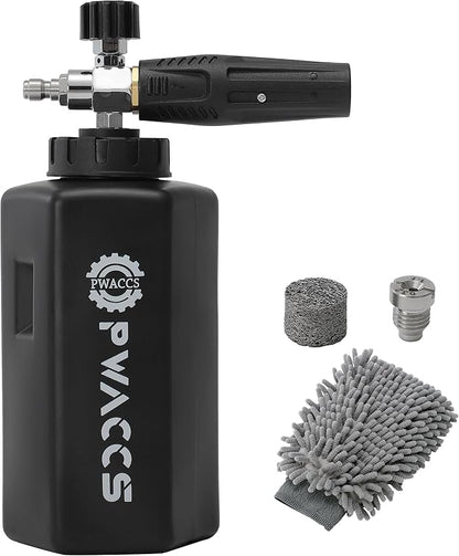 PWACCS Foam Cannon for Pressure Washer, Adjustable Car Wash Foam Cannon, Big Mouth Snow Foam Lance with 1/4" Quick Connect, Thick Foam Power Wash Foam Blaster 1.5 L, Additional Orifice Nozzle 1.1mm