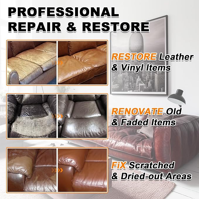 BSCPAM Medium Brown Leather Recoloring Balm, 12oz Leather Color Restorer for Couches, Leather Repair Kit for Furniture, Leather Dye for Leather Fade, Leather Repair Restore car seat