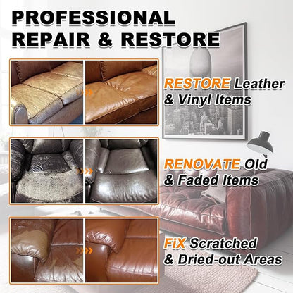 BSCPAM 12oz Leather Recoloring Balm & 3.4oz Mink Oil Leather Conditioner kit,Tan Leather Color Repair Kits for Couches, Leather Couch Paint Scratch Repair for Furniture Car Sofa Shoes Leather Dye