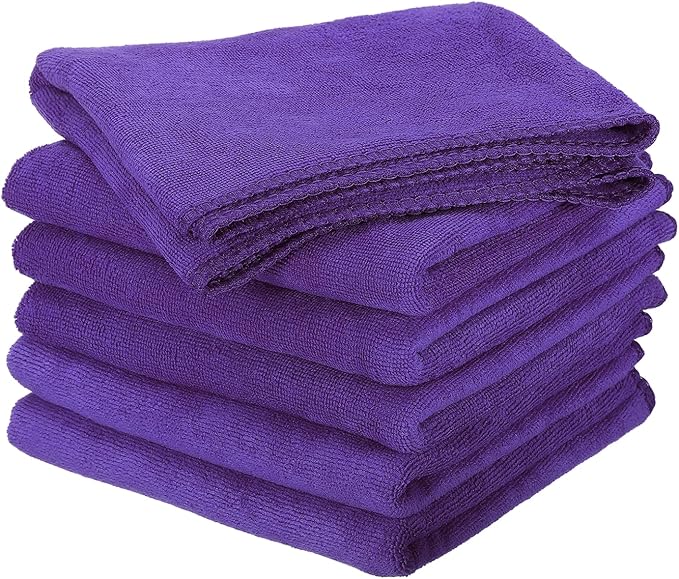 HARFINGTON 6 Pack Microfiber Cleaning Cloth, 30" x 14" Multi-Functional Cleaning Towels Reusable Absorbent Rags for Car Wash Kitchen Household Window Clean, Purple
