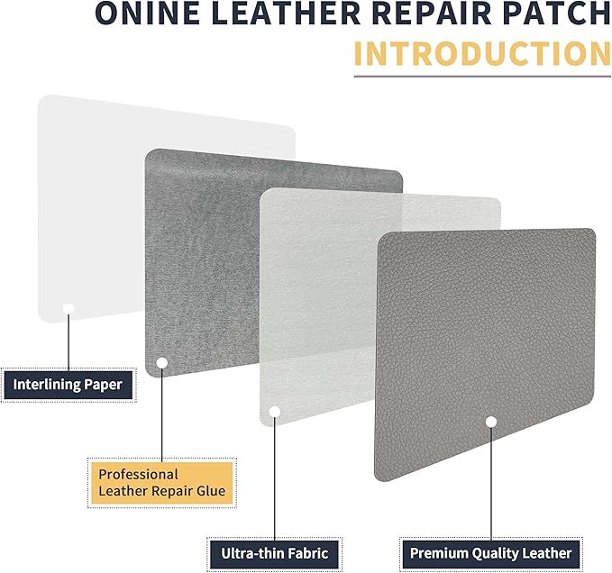 ONine Leather Repair Patch，Leather Repair Tape, 16 x 48 inches Leather Repair Patch for Furniture,Vinyl Repair kit，Leather Couch Patch，for Sofas, Furniture, car Seats(Grey-Litchi Grain)