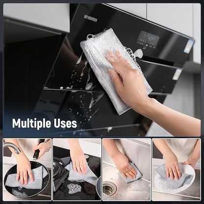 3 Layers Non Scratch Wire Dish Cleaning Supplies 15PCS - Wire Dishwashing Rag Home Essentials-Reusable Steel Wool Scrubber Washcloths,Kitchen Towels and Dishcloths Set for Pans Sinks & Cookware