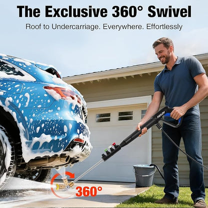 Pressure Washer, True High Power Washer with GFCI Safety Plug & No-Bend 360° Nozzle, Complete with Foam Cannon & 4 Nozzles for Car, Patio