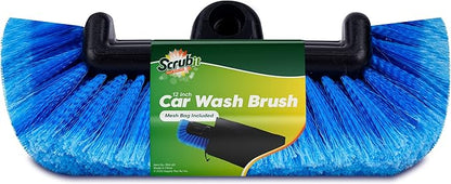 SCRUBIT 12" Car Wash Brush with Soft Bristles for Car Truck Boat Deck & House Cleaning, Exterior Washing Brush Connects with Pole & Hose Storage Bag Included (Blue)