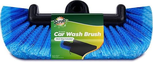 SCRUBIT 12" Car Wash Brush with Soft Bristles for Car Truck Boat Deck & House Cleaning, Exterior Washing Brush Connects with Pole & Hose Storage Bag Included (Blue)