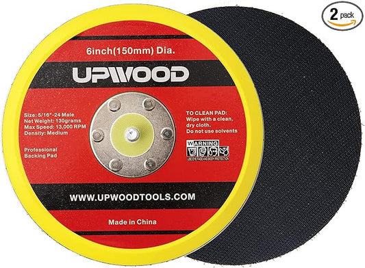 UPWOOD 2 pcs 6" Hook and Loop Backing Pad for Air Sander Polisher, 5/16" Arbor with 24 Thread 1,3000RPM DA Sanding Pad