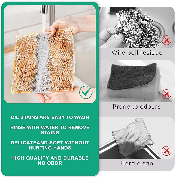 BTIFU 10Pcs Multipurpose Wire Dishwashing Rag, Reusable Non-Scratch Wire Dishcloth, Metal Dish Cloth Wet and Dry for Kitchen Cleaning, Sinks, Dishes, Stove Top, Dimensions(7.87X7.87)