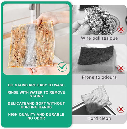 BTIFU 10Pcs Multipurpose Wire Dishwashing Rag, Reusable Non-Scratch Wire Dishcloth, Metal Dish Cloth Wet and Dry for Kitchen Cleaning, Sinks, Dishes, Stove Top, Dimensions(7.87X7.87)