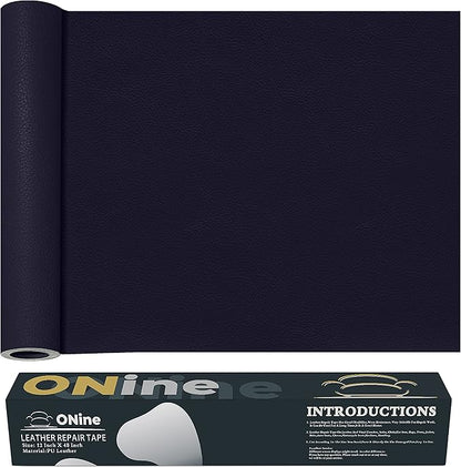 ONine Leather Repair Patch，Leather Repair Tape, 12 x 48 inches Leather Repair Patch for Furniture,Vinyl Repair Kit，Leather Couch Patch，for Sofas, Furniture, Car Seats, Office Chairs(Dark Blue Leather)