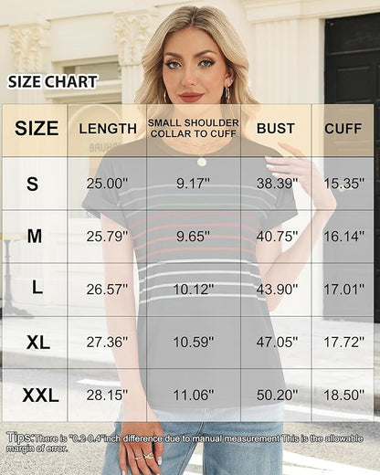 Womens Summer Tops Short Dolman Sleeve Crew Neck Striped Shirts Spring 2026 Fashion Beach Vacation Clothing