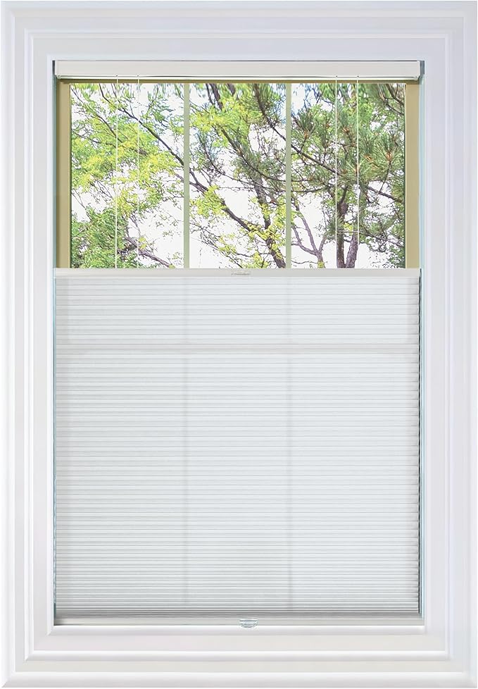 BlindsAvenue Cordless Top Down Bottom Up Cellular Honeycomb Shade, 9/16" Single Cell, Light Filtering, Cotton White, Size: 57" W x 72" H