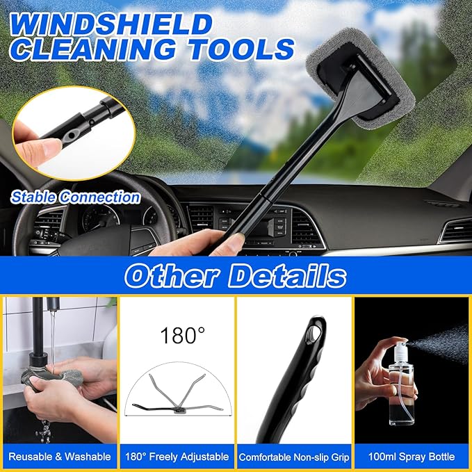 AUTODECO Car Detailing Kit, Car Detailing Brush Set with Wash Mop, Bendable Car Wheel Rim Cleaner Brush Set, Car Detailing Brushes, Car Wash Cleaning Tools Kit for Interior, Exterior, Wheels, Blue