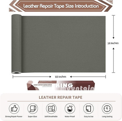 KING MOUNTAIN Leather Repair Tape, 16 x 60 Inches, Gray, Self-Adhesive, Waterproof, Eco-Friendly
