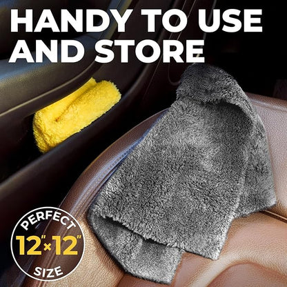 Edgeless Microfiber Towels for Cars – 6pk (12”x12”) - 540 GSM - Super Soft Detailing & Buffing – Scratch-Free & Absorbent Microfiber Cleaning Cloths for Car Polishing