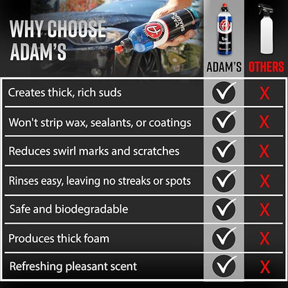 Adam's Car Shampoo 16oz, 2pk - pH Best Biodegradable Car Wash Soap for Foam Cannon, Spray Gun or Bucket - High Foam, Scratch-Free Auto Detailing for Cars, Trucks, RVs & Motorcycles