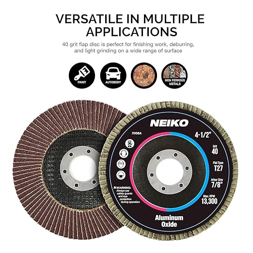 NEIKO 11106A 10 Pack Aluminum Oxide Flap Discs 4-1/2 for Angle Grinder, 40 Grit Flapper Wheel, Flat T27 Grinding Wheel 4.5 Inch Flap Disc, 7/8" Arbor Grinding Disc, Wood & Metal Sanding