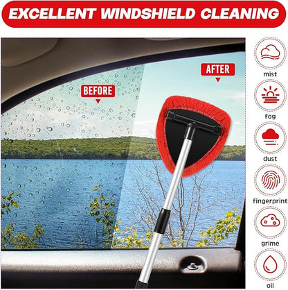 8 Pcs Car Windshield Cleaner Tool Kit with Extendable Handle, Microfiber Towel Pads, Brush, Empty Spray Bottle for Auto Glass Wiper Suvs Rvs & Home Windows(Red)