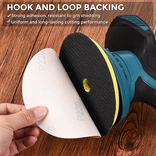 Kozelo 50 Pcs Sanding Discs 5 Inch 120 Grit Hook and Loop Random Orbital Sandpapers Suitable for Drywall Sander Wood Metal Furniture, Yellow
