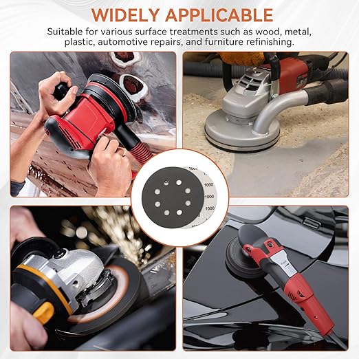 120PCS 5 Inch Sanding Discs Hook & Loop Sandpaper 320/400/600/800/1000/2000/3000 Grit Orbital Wet Dry Sandpaper with 2PCS Interface Pads for Automotive Wood Metal Polishing