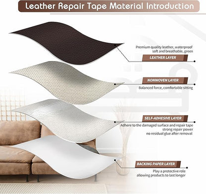 KING MOUNTAIN Leather Repair Patch,4 x 63 Inches self Adhesive Leather Repair Tape for Damaged Leather Furniture, Sofa Seating,Car Seats, Leather Goods(Dark Brown)