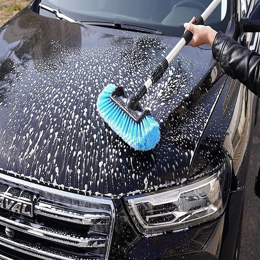 SCRUBIT 12" Car Wash Brush with Soft Bristles for Car Truck Boat Deck & House Cleaning, Exterior Washing Brush Connects with Pole & Hose Storage Bag Included (Blue)