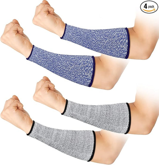2 Pairs Cut Resistant Sleeve Arm Protection Level 5 Protection Safety Protective Sleeves Arm Protectors for Men Women(8.6 x 3.7 Inches,Blue, Gray)