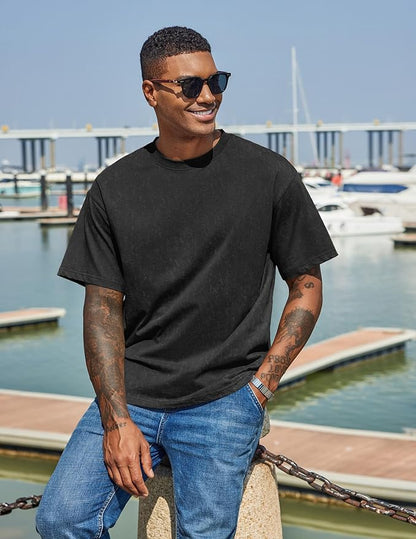 COOFANDY Men's Cotton T-Shirts Oversized Shirt Short Sleeves Streetwear Loose Fit Summer Tee Tops Washed Basic Unisex Shirts
