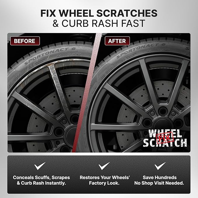 Wheel Scratch Fix® Dark Grey Magic Car Scratch Remover Pen - Alloy Wheel Touch Up Paint Pen for Cars, Curb Rash Removal with Fast-Drying & Long-Lasting OEM Finish, Vehicles Rim Repair Paint for Chip (Satin Dark Gray (Pen Only))