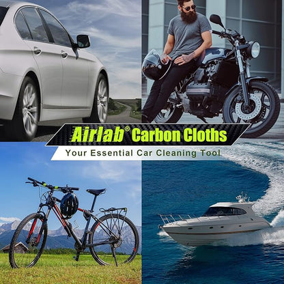 Airlab Carbon Microfiber Towels for Car Drying Window Glass Cleaner Magic Cleaning Cloth Auto Detailing Car Wipes Lint Free Rags Large Towel Interior Detailer, Pack of 4, 20" x 16", Grey-Green