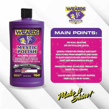 Wizards Mystic Polish Machine Glaze - Cutting Compound and Polish with Smart Abrasive Technology - Professional Car Scratch Remover - Water-Based Polishing Compound for Car Detailing Kit - 32 oz