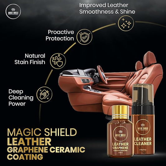Magic Shield Graphene Leather Care Coating- Lasts 5 Years+ in Real World - Advance SiO2 Protection, UV & Water Resistant, Perfect for Cars, Motorcycles, Marine, RVs, Furniture and Shoes