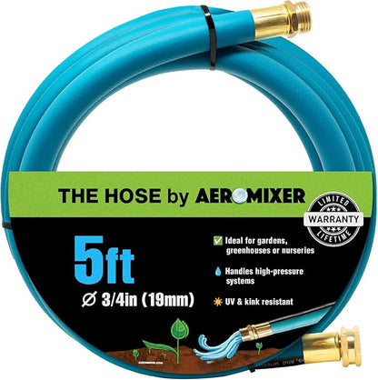 Aeromixer THE HOSE - 3/4 Inch Garden Hose 5 Feet, Kinkless Commercial Short Garden Hoses, Heavy Duty Industrial Water Hoses for Outdoors, 650 PSI High-Pressure Watering Tool for Farming and Gardening