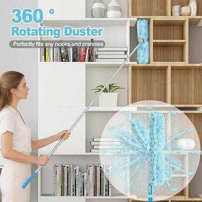 JEHONN Duster with 6 ft Extension Pole, 10 Refills Compatible with Swiffer Super Extendable Handle Heavy Duty Dusting Wand Starter Kit for Cleaning High Ceiling Fan Shelves Vent Window Blind