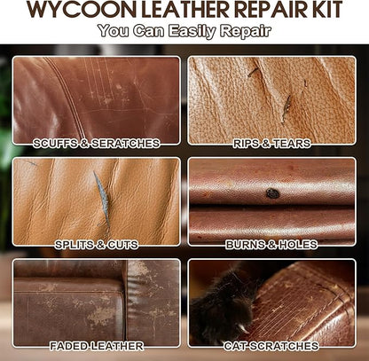 Brown Leather & Vinyl Repair Kit for Furniture, Car Seats, Couch, Purse - Fix Scratches, Tears, Fading on Genuine, Faux, Artificial Leather - Super Easy Instructions with Color Mixing Guide