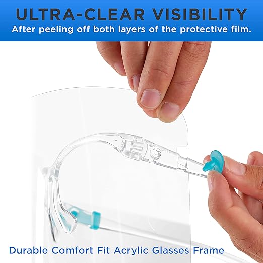 TCP Global Salon World Safety 80 Face Shields with Glasses Frames (20 Packs of 4) - Ultra Clear Protective Full Face Shields to Protect Eyes, Nose, Mouth - Anti-Fog PET Plastic, Goggles