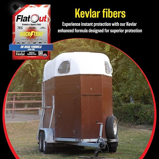 FlatOut QuickStrike Tire Sealant On Road Formula - Prevent Flat Tires, Seal Leaks, Contains Kevlar, 32-Ounce Bag