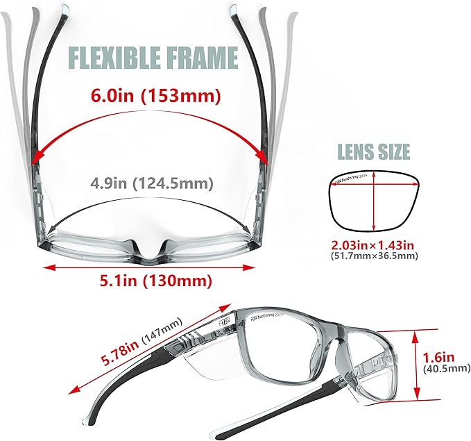HTS HUNTERSKY TR90NZZ Safety Glasses with Side Shield Small Size Women Men ANSI Z87 Anti Fog Scratch Resistant Lab Pickleball
