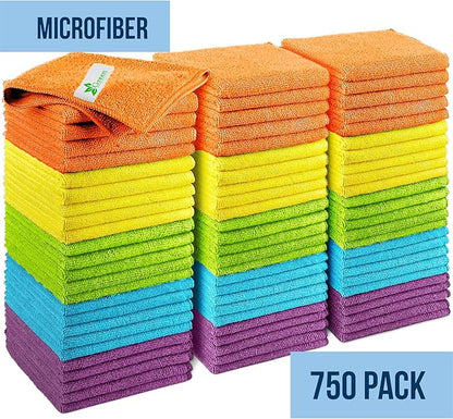 GREEN LIFESTYLE Chamois Cloth, Microfiber Cleaning Cloth 750 Pack, Borderless Towels Cleaning, Car Microfiber Towel, Drying Car Wash Towels (11.5" x 11.5", Multicolor)