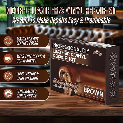 Brown Leather & Vinyl Repair Kit, Leather Repair Kit for Sofa, Jacket, Car Seats, Purse, Easily Restores Cat Scratch, Rips, Tears, Cracks, Holes on Faux, Artificial, Genuine Pleather & Any Material