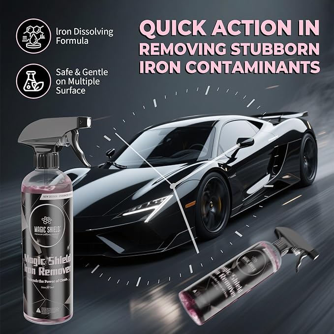 Iron Remover Spray for Cars 16oz - pH-Neutral Iron and Fallout Remover for Car, Motorcycle, RV & Boat | 5-Minute Reaction, Effective on Wheels & Paint | All-In-One Solution