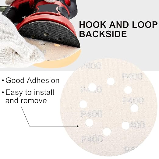 LotFancy 100 PCS 400 Grit Sandpaper, 5 Inch 8 Hole Sanding Disc Aluminum Oxide, Orbital Sander Sandpaper for Stripping Paint, Sand Paper for Wood, Plastic, Rust Removal, Random Orbital Sander Pads