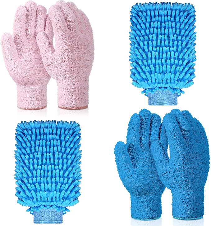Potchen 6 Pcs Microfiber Dusting Mitt Gloves Microfiber Washable Dusting Gloves Car Wash Mitt for Leaf Cleaning Plant
