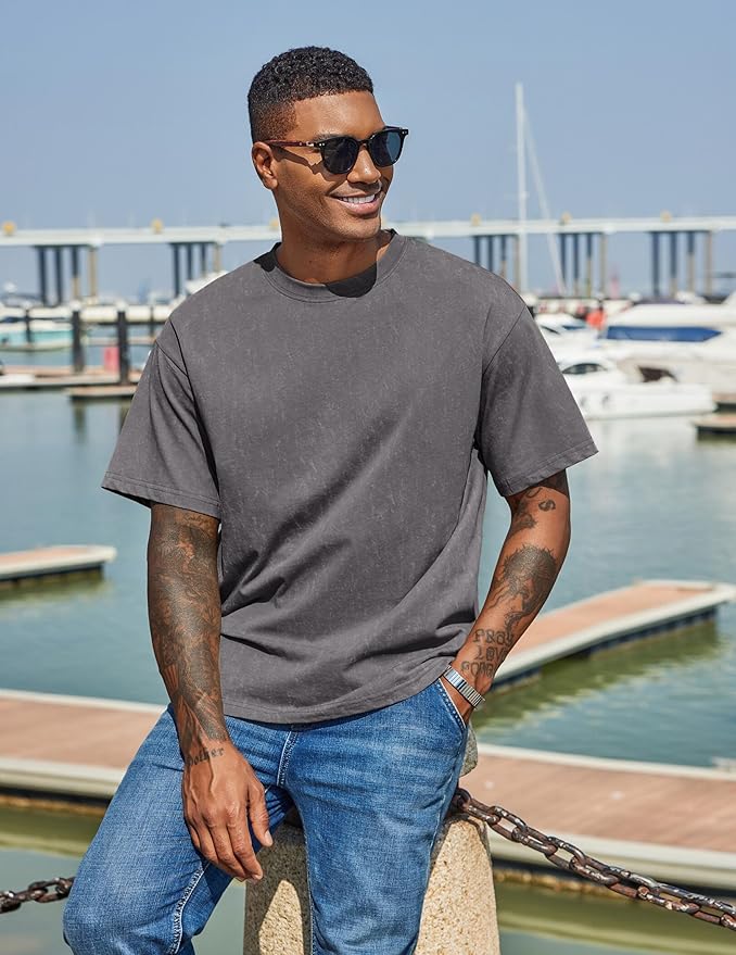 COOFANDY Men's Cotton T-Shirts Oversized Shirt Short Sleeves Streetwear Loose Fit Summer Tee Tops Washed Basic Unisex Shirts