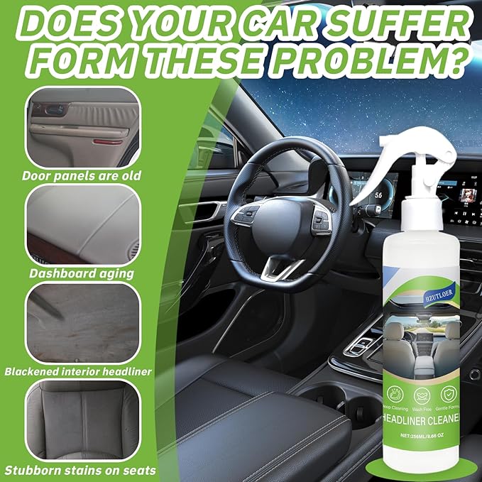 Hzutloer 8.66 OZ (256 ml) Car Ceiling Cleaner,Headliner Cleaner,Multifunctional Car Interior Roof Fabric Cleaner Spray,Multi Purpose Deep Clean for Leather,Fabric,Plastic of Auto and Home