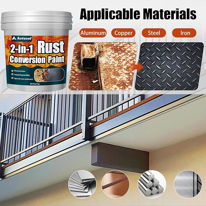 Autosel 2-in-1 Rust Converter & Metal Primer, 35 oz Rust Remover & Inhibitor Paint for Metal, Stops Rust & Corrosion, Heat & UV Resistant Automotive Rust Reformer for Car, Truck Frame, Trailer – Black